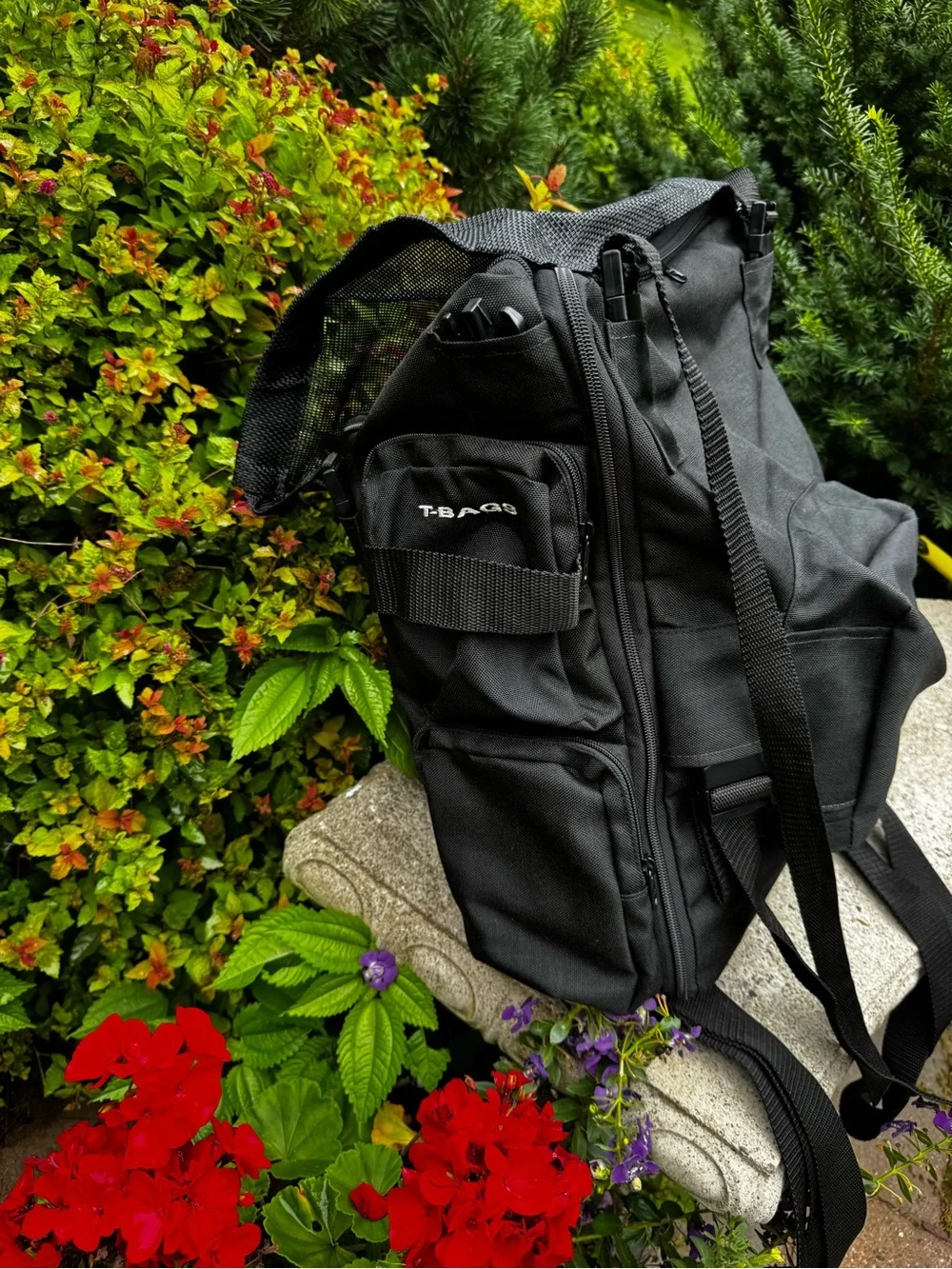 T-BAGS Black Motorcycle Luggage with Embroidered Logo